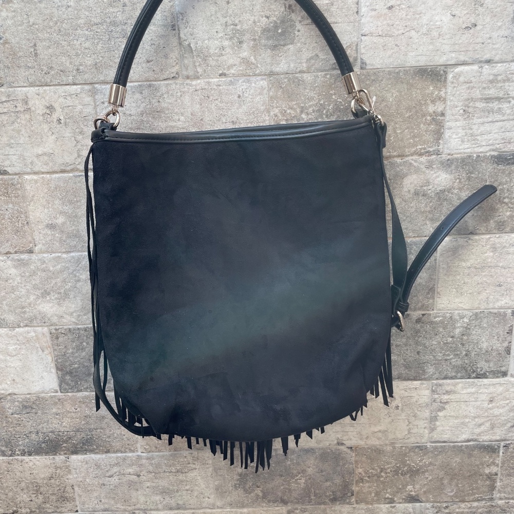 ❤️ EXPRESS BLACK FRINGE SUEDE SATCHEL PURSE BAG - Picture 3 of 4
